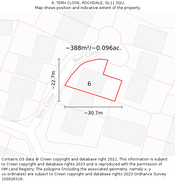 6, TERN CLOSE, ROCHDALE, OL11 5QU: Plot and title map