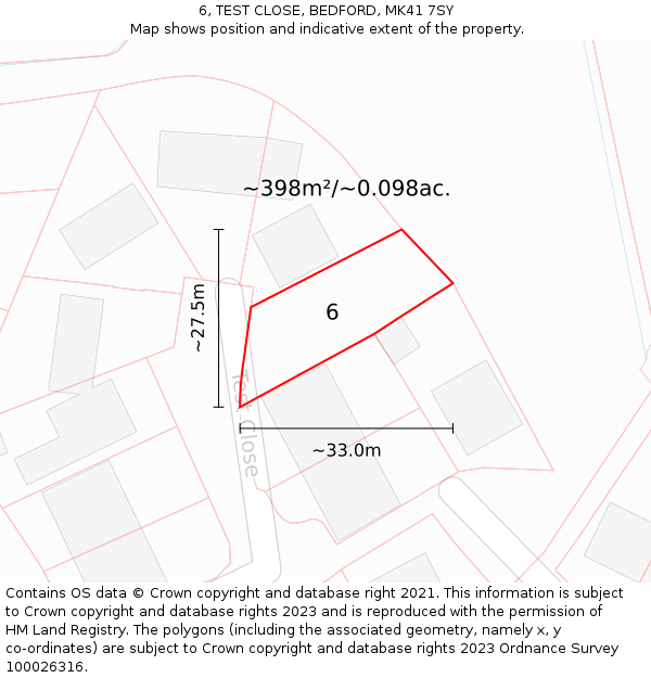 6, TEST CLOSE, BEDFORD, MK41 7SY: Plot and title map