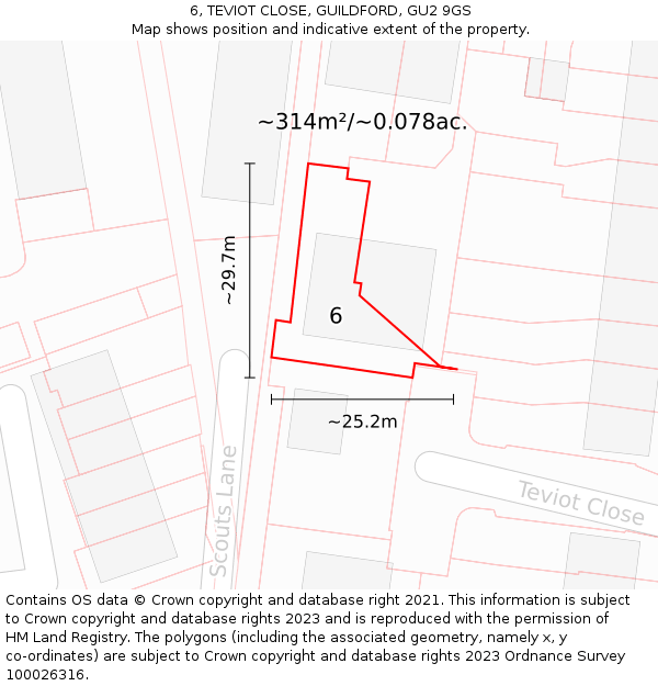 6, TEVIOT CLOSE, GUILDFORD, GU2 9GS: Plot and title map