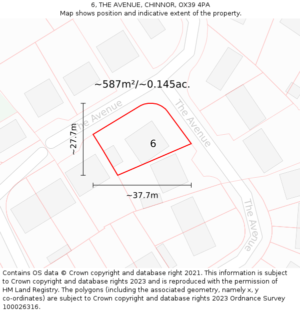 6, THE AVENUE, CHINNOR, OX39 4PA: Plot and title map