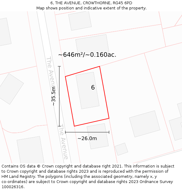6, THE AVENUE, CROWTHORNE, RG45 6PD: Plot and title map