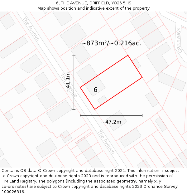 6, THE AVENUE, DRIFFIELD, YO25 5HS: Plot and title map