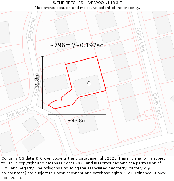 6, THE BEECHES, LIVERPOOL, L18 3LT: Plot and title map
