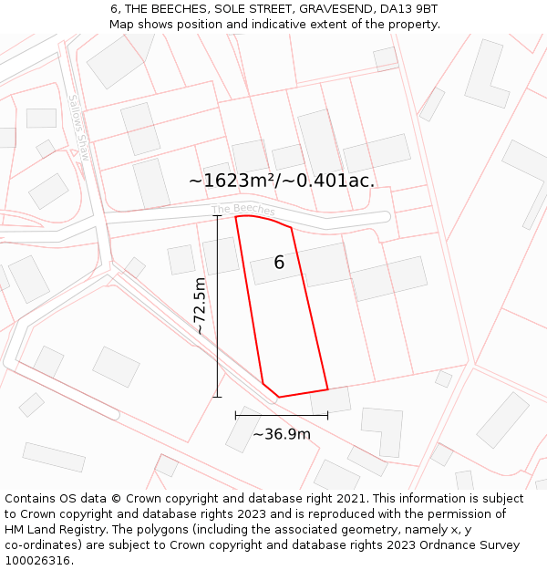 6, THE BEECHES, SOLE STREET, GRAVESEND, DA13 9BT: Plot and title map