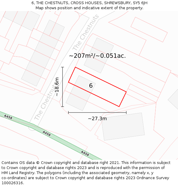 6, THE CHESTNUTS, CROSS HOUSES, SHREWSBURY, SY5 6JH: Plot and title map