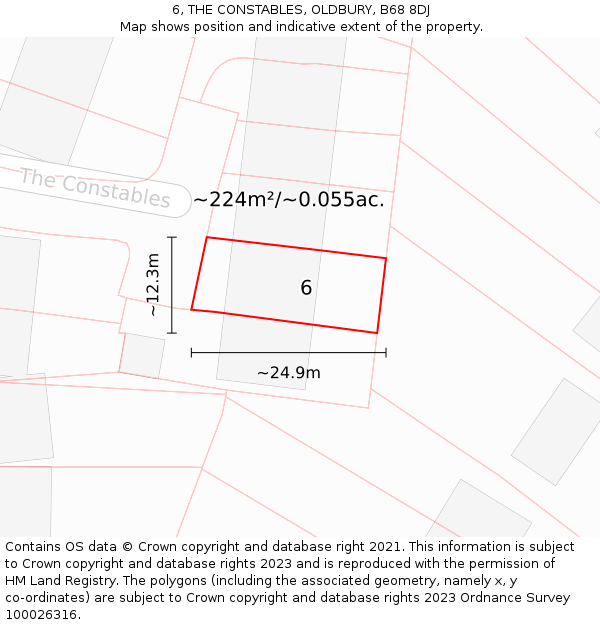 6, THE CONSTABLES, OLDBURY, B68 8DJ: Plot and title map