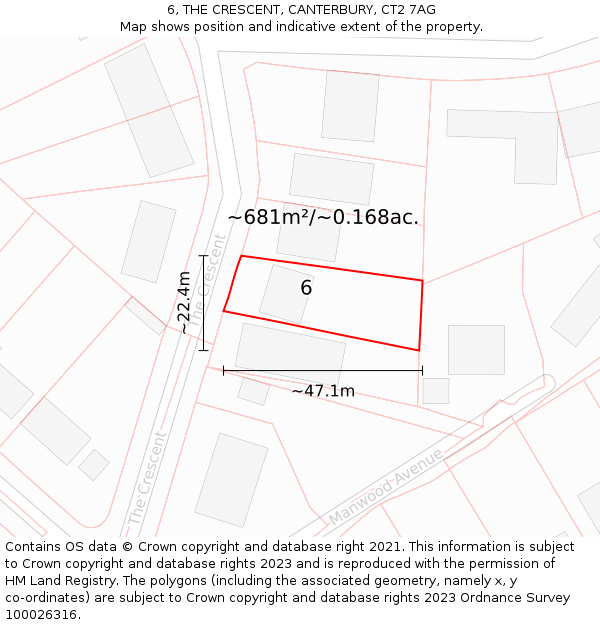 6, THE CRESCENT, CANTERBURY, CT2 7AG: Plot and title map