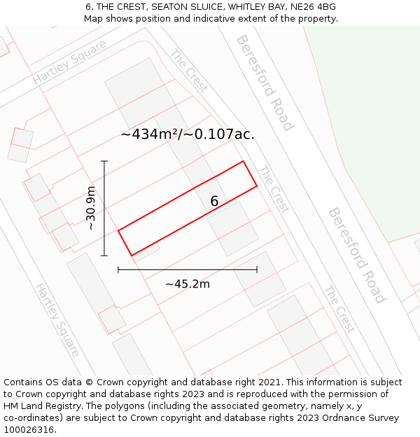 6, THE CREST, SEATON SLUICE, WHITLEY BAY, NE26 4BG: Plot and title map