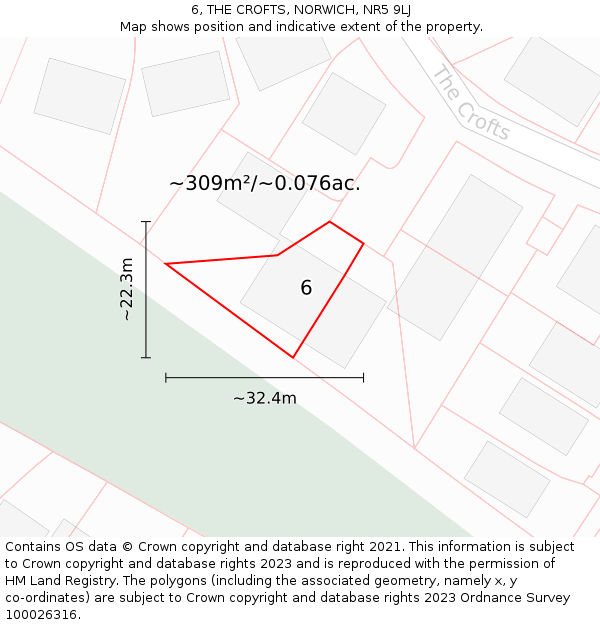 6, THE CROFTS, NORWICH, NR5 9LJ: Plot and title map