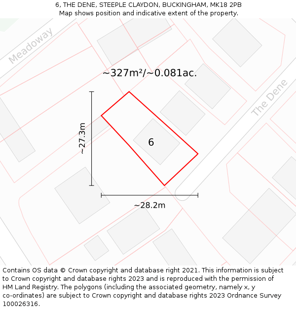 6, THE DENE, STEEPLE CLAYDON, BUCKINGHAM, MK18 2PB: Plot and title map