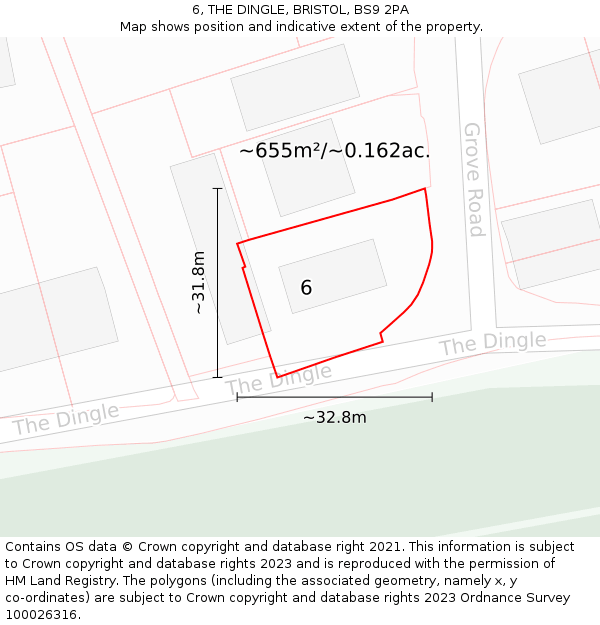 6, THE DINGLE, BRISTOL, BS9 2PA: Plot and title map