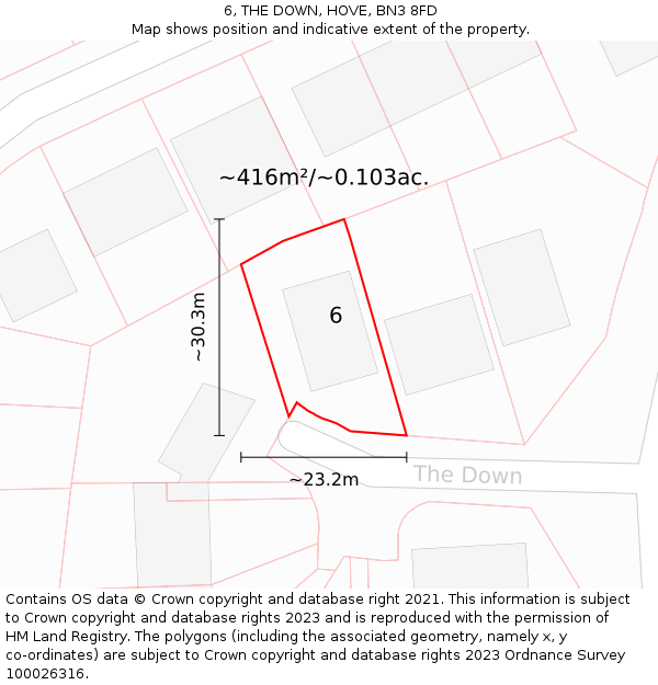 6, THE DOWN, HOVE, BN3 8FD: Plot and title map