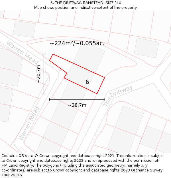 6, THE DRIFTWAY, BANSTEAD, SM7 1LX: Plot and title map