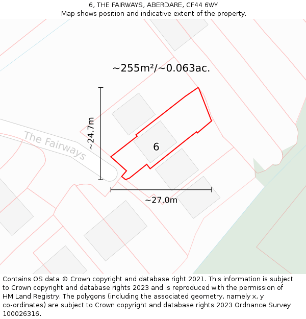 6, THE FAIRWAYS, ABERDARE, CF44 6WY: Plot and title map