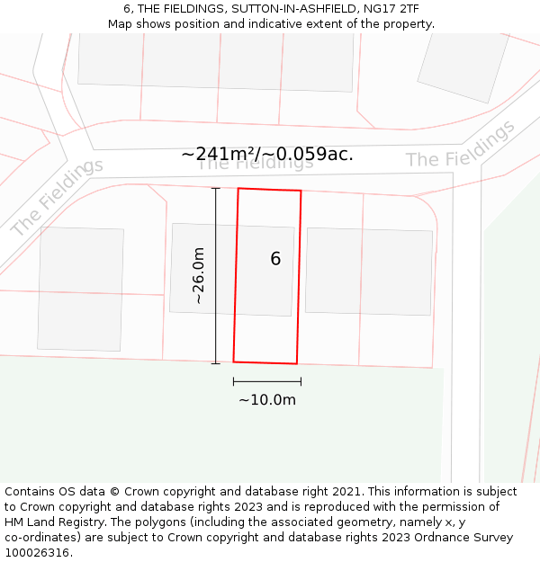 6, THE FIELDINGS, SUTTON-IN-ASHFIELD, NG17 2TF: Plot and title map