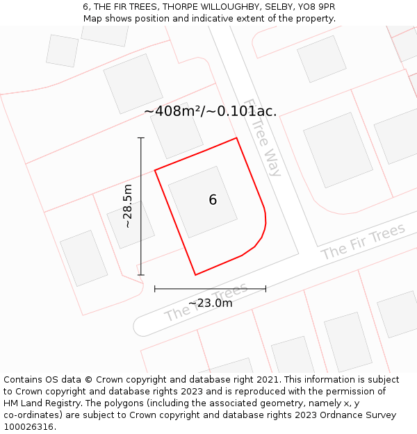 6, THE FIR TREES, THORPE WILLOUGHBY, SELBY, YO8 9PR: Plot and title map