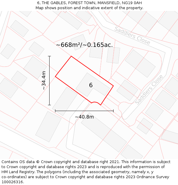 6, THE GABLES, FOREST TOWN, MANSFIELD, NG19 0AH: Plot and title map