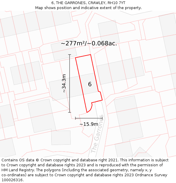 6, THE GARRONES, CRAWLEY, RH10 7YT: Plot and title map