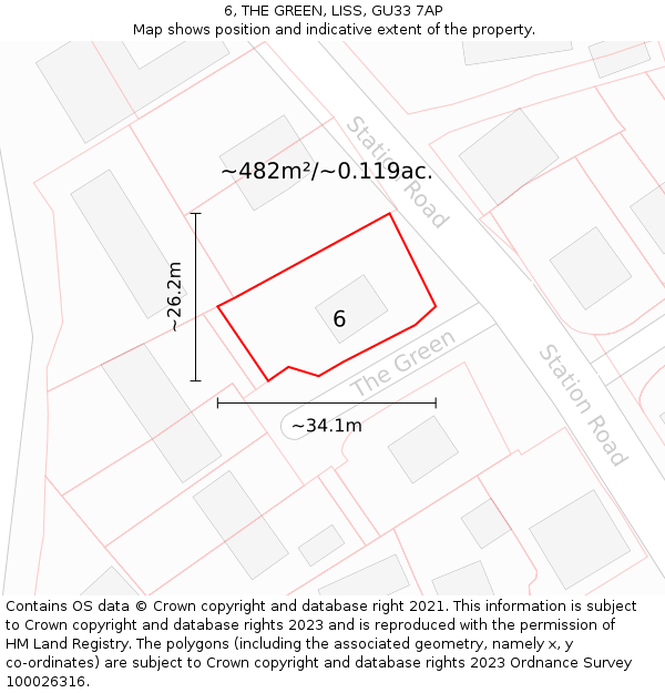 6, THE GREEN, LISS, GU33 7AP: Plot and title map