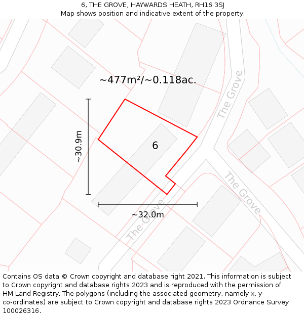 6, THE GROVE, HAYWARDS HEATH, RH16 3SJ: Plot and title map