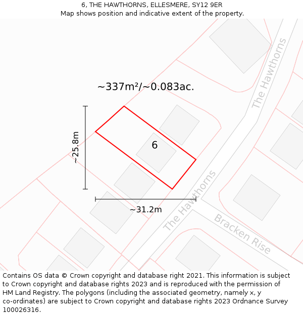 6, THE HAWTHORNS, ELLESMERE, SY12 9ER: Plot and title map