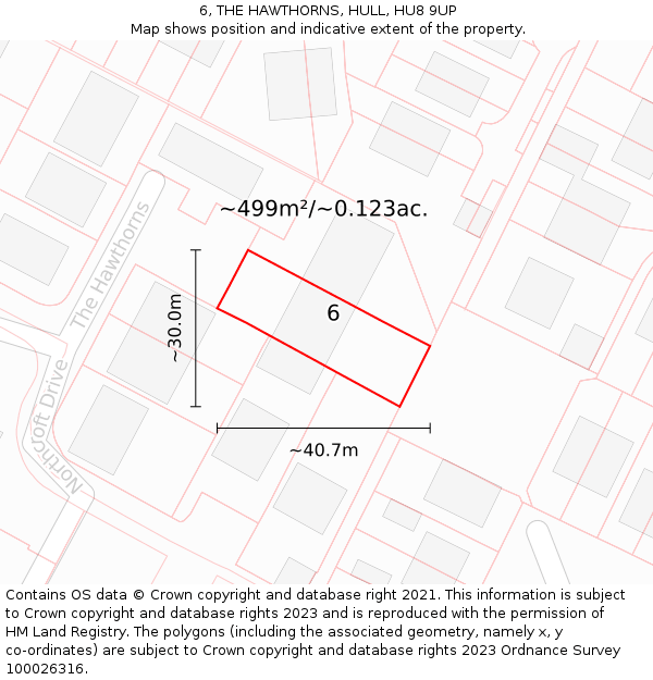 6, THE HAWTHORNS, HULL, HU8 9UP: Plot and title map