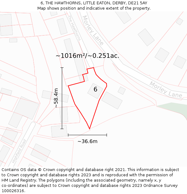 6, THE HAWTHORNS, LITTLE EATON, DERBY, DE21 5AY: Plot and title map