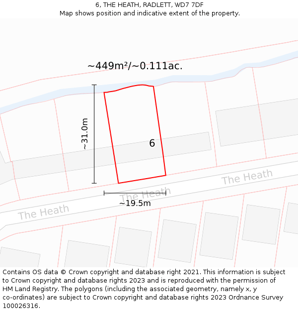 6, THE HEATH, RADLETT, WD7 7DF: Plot and title map