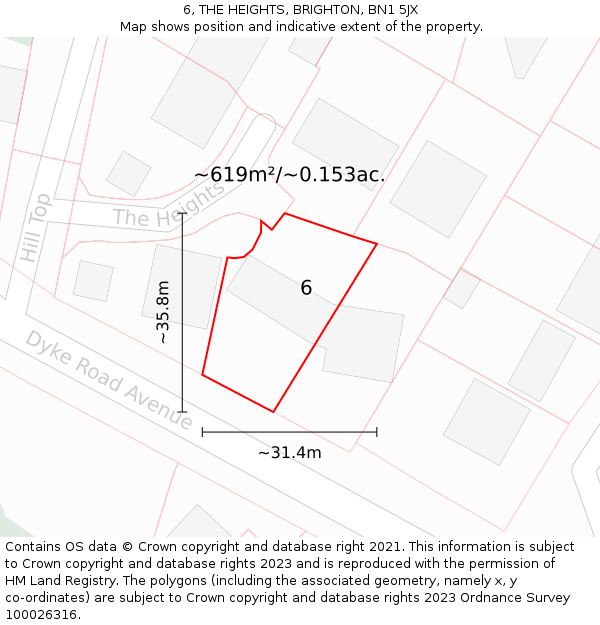 6, THE HEIGHTS, BRIGHTON, BN1 5JX: Plot and title map