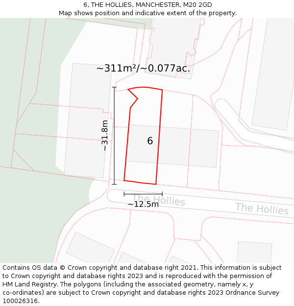 6, THE HOLLIES, MANCHESTER, M20 2GD: Plot and title map