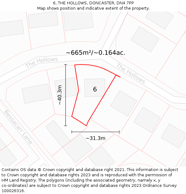 6, THE HOLLOWS, DONCASTER, DN4 7PP: Plot and title map