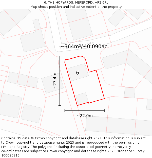 6, THE HOPYARDS, HEREFORD, HR2 6RL: Plot and title map