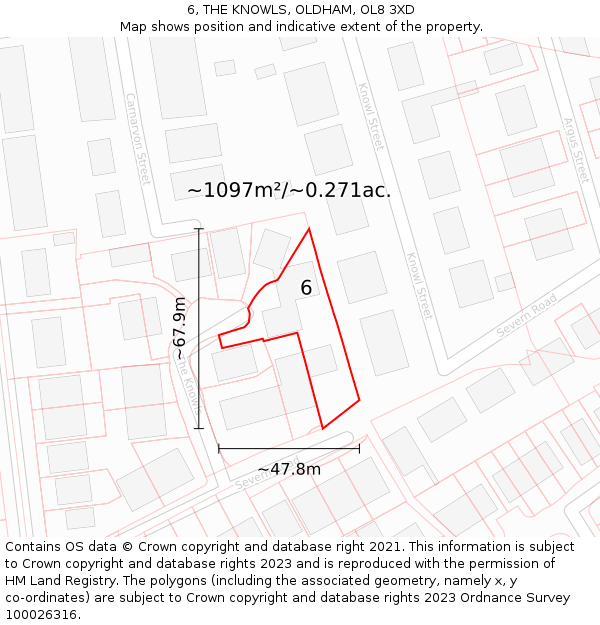 6, THE KNOWLS, OLDHAM, OL8 3XD: Plot and title map