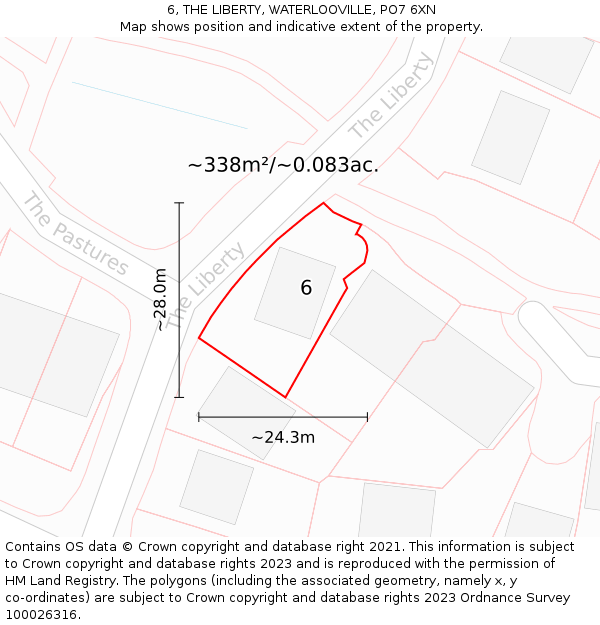 6, THE LIBERTY, WATERLOOVILLE, PO7 6XN: Plot and title map