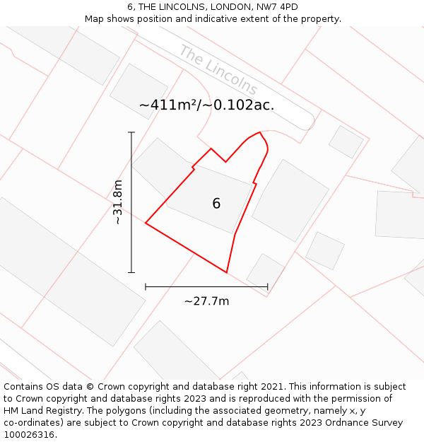 6, THE LINCOLNS, LONDON, NW7 4PD: Plot and title map