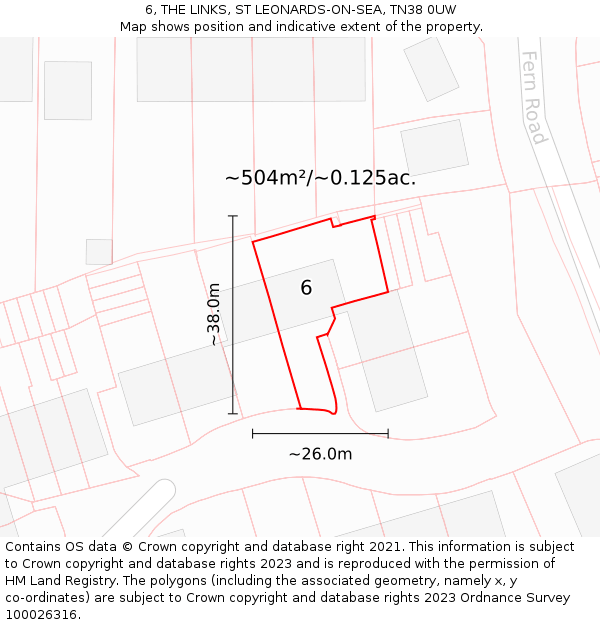 6, THE LINKS, ST LEONARDS-ON-SEA, TN38 0UW: Plot and title map