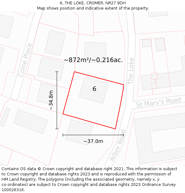 6, THE LOKE, CROMER, NR27 9DH: Plot and title map