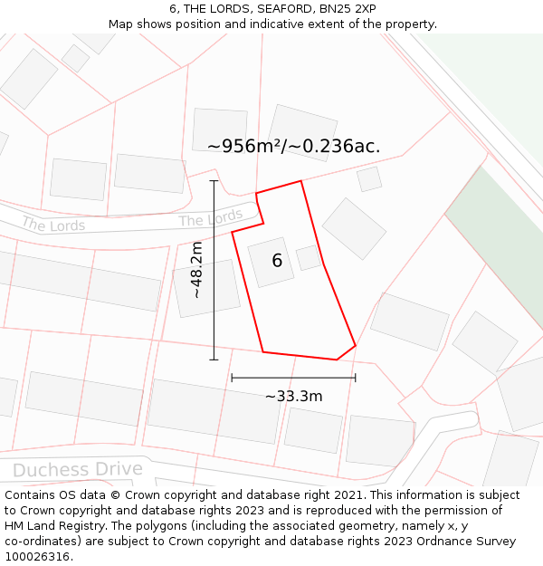 6, THE LORDS, SEAFORD, BN25 2XP: Plot and title map