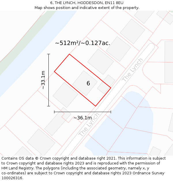 6, THE LYNCH, HODDESDON, EN11 8EU: Plot and title map