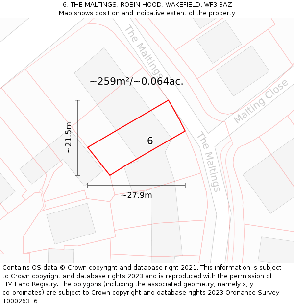 6, THE MALTINGS, ROBIN HOOD, WAKEFIELD, WF3 3AZ: Plot and title map