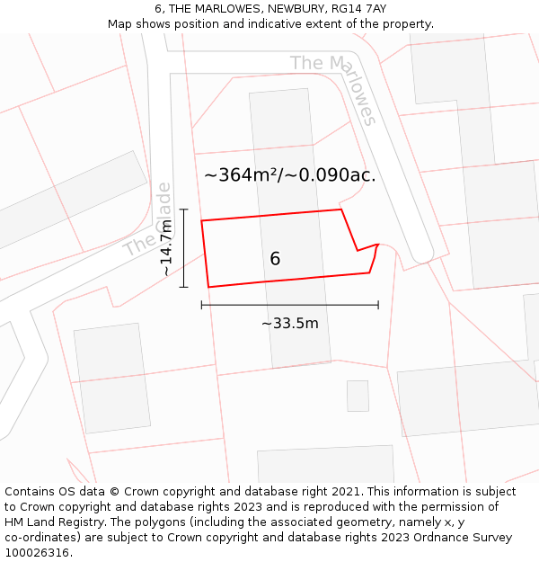 6, THE MARLOWES, NEWBURY, RG14 7AY: Plot and title map