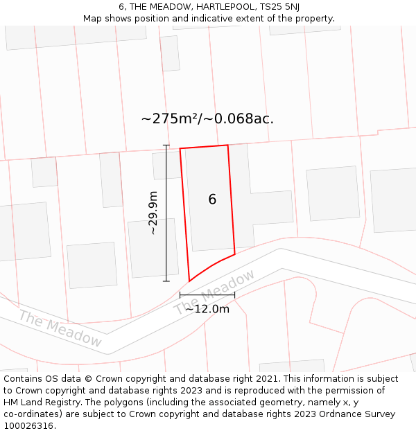 6, THE MEADOW, HARTLEPOOL, TS25 5NJ: Plot and title map