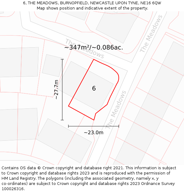 6, THE MEADOWS, BURNOPFIELD, NEWCASTLE UPON TYNE, NE16 6QW: Plot and title map