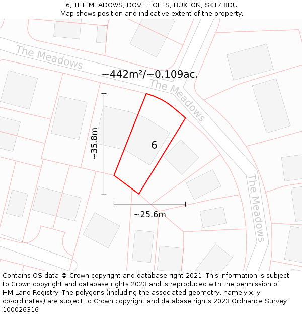 6, THE MEADOWS, DOVE HOLES, BUXTON, SK17 8DU: Plot and title map