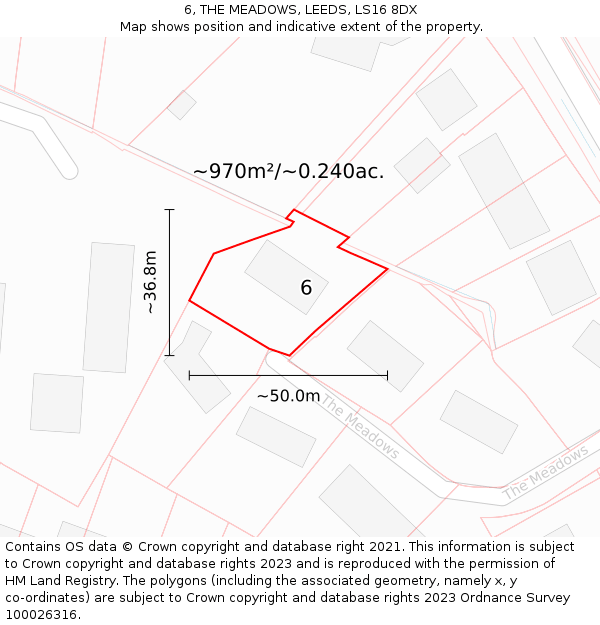 6, THE MEADOWS, LEEDS, LS16 8DX: Plot and title map