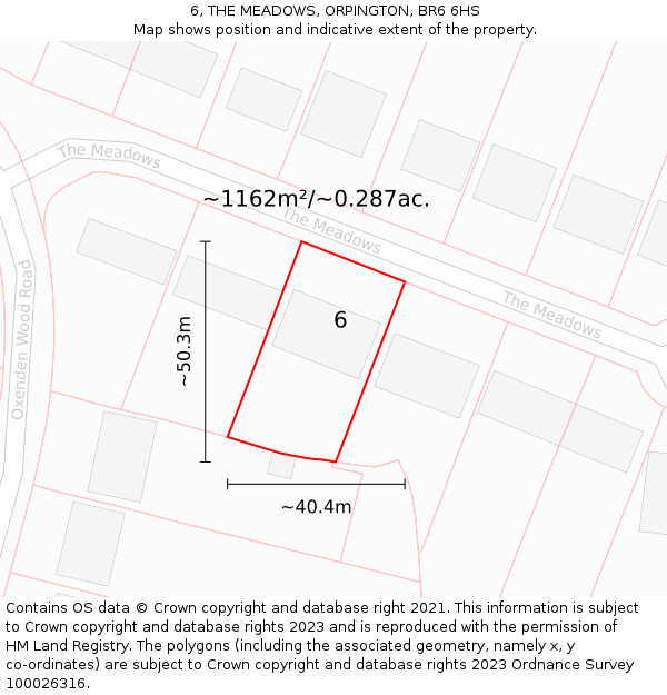 6, THE MEADOWS, ORPINGTON, BR6 6HS: Plot and title map