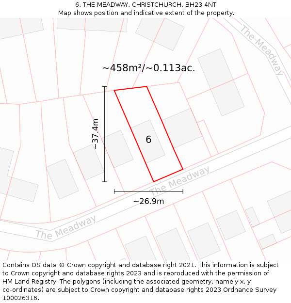 6, THE MEADWAY, CHRISTCHURCH, BH23 4NT: Plot and title map