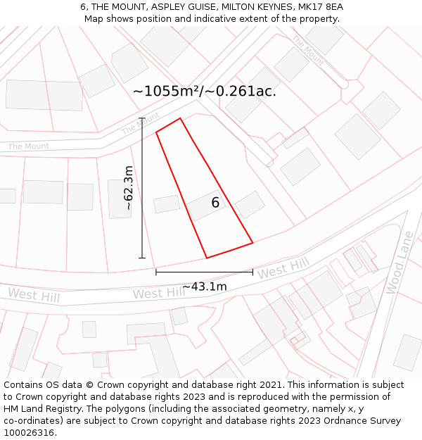 6, THE MOUNT, ASPLEY GUISE, MILTON KEYNES, MK17 8EA: Plot and title map