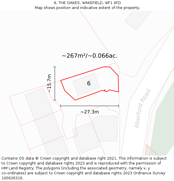 6, THE OAKES, WAKEFIELD, WF1 4FD: Plot and title map