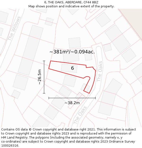 6, THE OAKS, ABERDARE, CF44 8BZ: Plot and title map